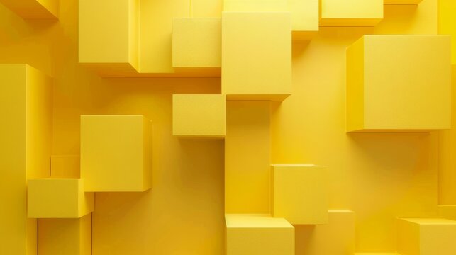 A yellow geometric composition with an abstract background design, rendered in 3D