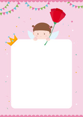 Background of a poster with a girl presenting carnations in honor of Mother's Day