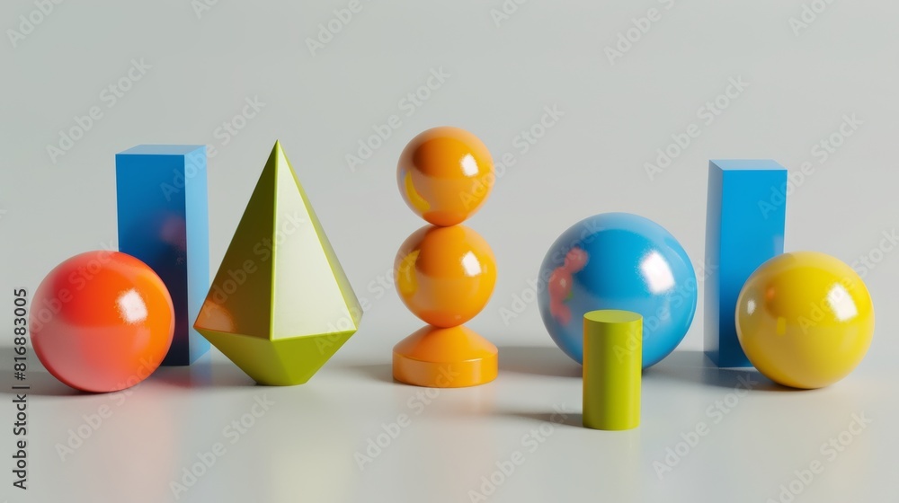 Aufkleber three-dimensional render of geometric shapes with different colors