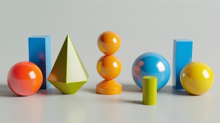 Three-dimensional render of geometric shapes with different colors