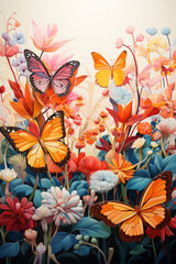 Bright Colorful Square Art with Sun and Butterflies