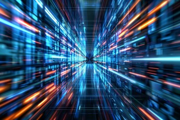 Abstract highspeed motion through a vibrant technology tunnel of digital data