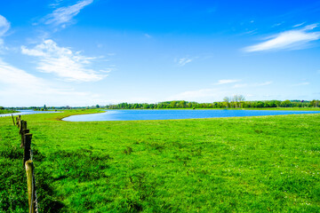 Landscape on the Bislicher Insel near Xanten in the Wesel district. Nature reserve on the floodplain landscape on the Lower Rhine.
