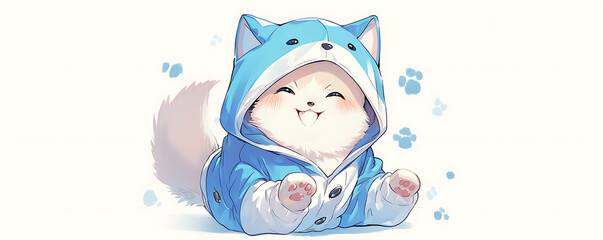 Cute cats wearing anime onesie dog costume background.