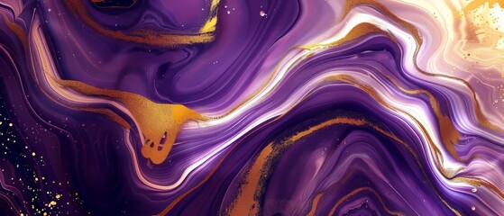 Abstract painting with purple and gold colors.