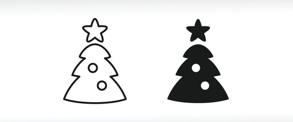 Christmas tree. Tree icon in flat design. Xmas cartoon background. merry spruce fir. Winter. Pine editable stroke, flat design style isolated on white