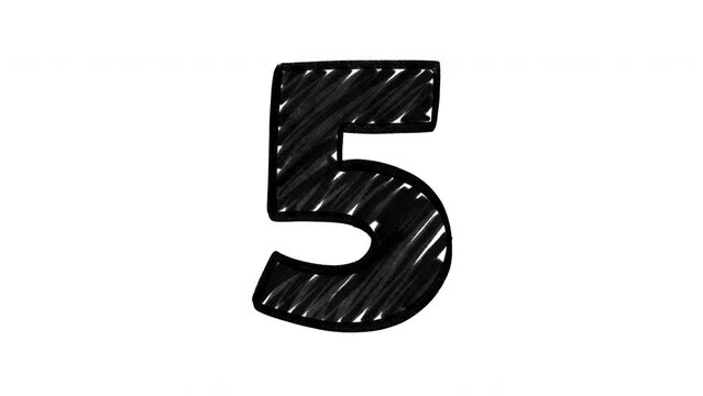 5 to 1 doodle countdown, hand drawn animation on a white background
