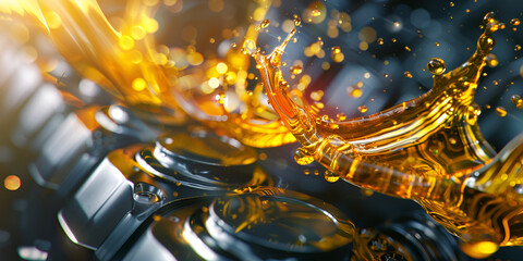 Pouring cooking oil on golden background
