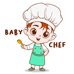 cute baby chef wearing apron vector illustration handdrawn logo icon