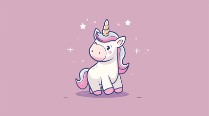 Cute unicorn mini character doodle flat style