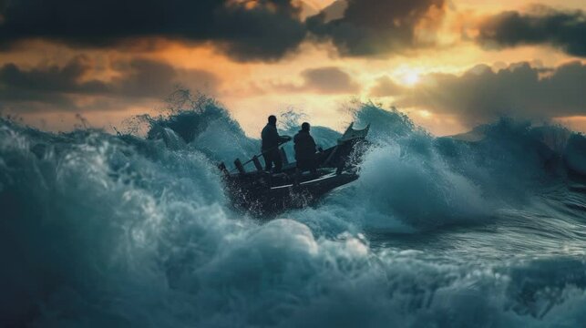 a fisherman who struggles to find fish in the ocean amidst big waves