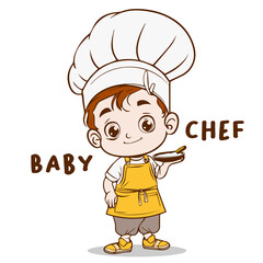 cute baby chef wearing apron vector illustration handdrawn logo icon