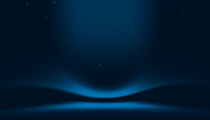 Blue empty stage with neon rays.