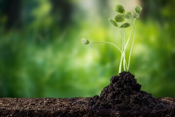 Young fresh green plant springing out of soil