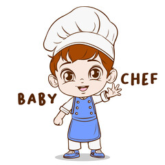 cute baby chef wearing apron vector illustration handdrawn logo icon