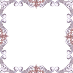 Hand drawn watercolor vintage ornament frame border. Baroque illustration isolated on white background. Can be used for cards, label and other printed products.