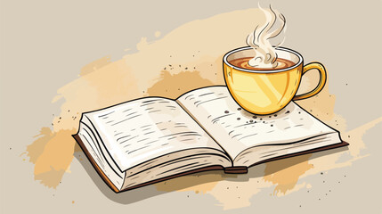 Drawing doodle coffee with book style vector design
