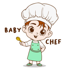 cute baby chef wearing apron vector illustration handdrawn
