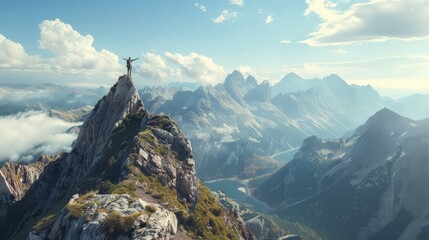 Hiker Standing Atop a Rugged Mountain