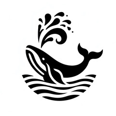 Obraz premium Stylized whale illustration with waves in black and white log style