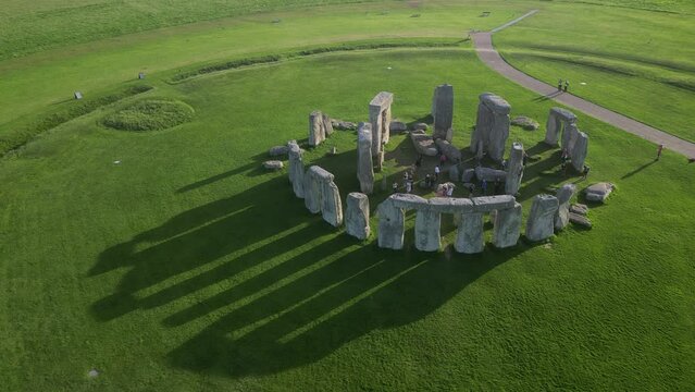 Drone view of Stonehenge and Wiltshire Countryside in England, UK. The stone circle dates to 3000 BC and is one of the best known ancient wonders of the world and UNESCO World Heritage Site.