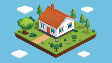 Flat vector isometric house on land style vector