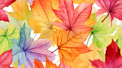 Watercolor colorful acer leaves pattern abstract graphic poster background