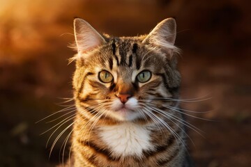 Close-Up Portrait of a Curious Tabby Cat with Striking Green Eyes