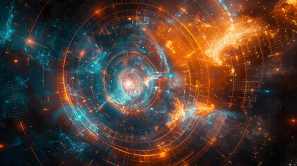 Swirling energy visualized in a space-inspired abstract design