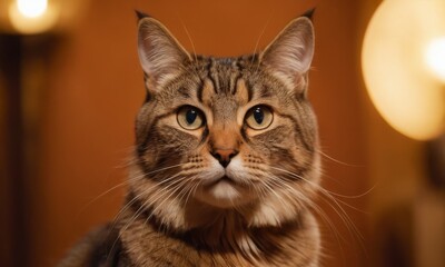 Fototapeta premium Close-Up Portrait of a Curious Tabby Cat with Striking Green Eyes