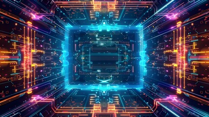 Vibrant Futuristic Neon Fractal Portal to a Digital Dimension