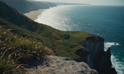 Majestic Coastal Cliffs Overlooking the Ocean with Verdant Hills