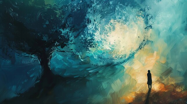 Symbolic journey. from trauma to healing, illustrating struggle and resilience in growth process