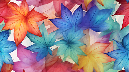 Watercolor colorful acer leaves pattern abstract graphic poster background