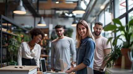  sophisticated image of young individuals in a modern office setting presenting to potential investors