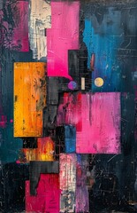 Vibrant and textured modern abstract painting captured in highresolution image