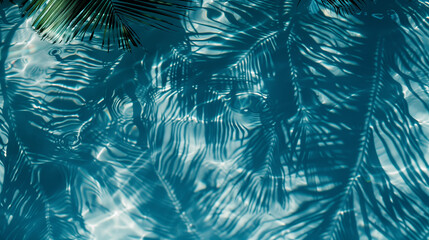 Aerial View of Surface Water with Tropical Palm Leaf Shadows: Abstract Summer Banner