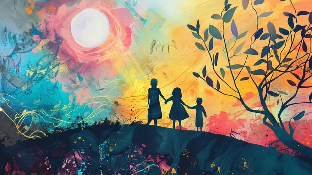 Symbolic journey from trauma to healing. illustrating struggle, resilience, and transformation