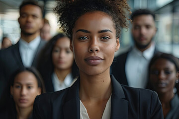 Confident business team with an empowered female leader, projecting unity and success