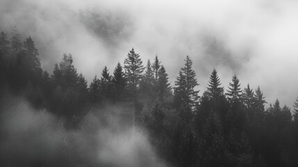 Dark Forest Scene Morning Fog ,generative ai