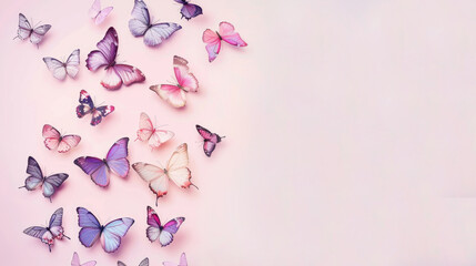 Pastel background with a border of butterflies, copy space.