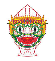 Head or mask of Hanuman or Anjaneya Hindu god characters in Ramayana Mahabharata or Ramakien in Thailand famous epic or Thai style art drama called Khon drawing in colorful cartoon vector
