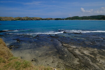 beach and sea. coral reefs on tropical beaches. volcanic igneous rocks.