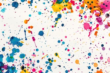 Colorful paint splatter pattern with vivid hues on white.