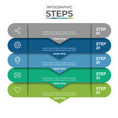 Business process infographic template. Five colourful graphic with numbers 5 steps. Vector illustration graphic design