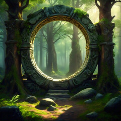 Magic forest with Mysterious  mirror in the shape of a frame