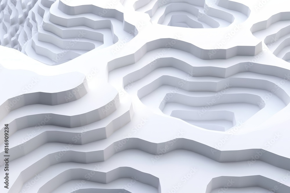 Poster modern 3d abstract maze-like white sculpture - a 3d-rendered image depicting a complex, maze-like wh