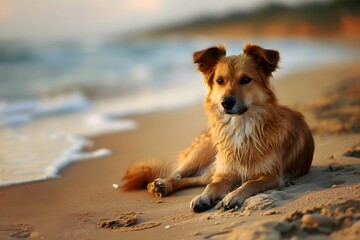 a cute dog is on the beach
