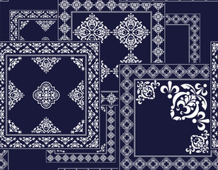 Obraz premium Blue paisley fabric patchwork abstract vector seamless pattern