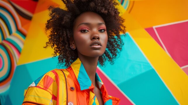 Fashion model with colorful hat and vibrant dress ideal for summer fashion ads